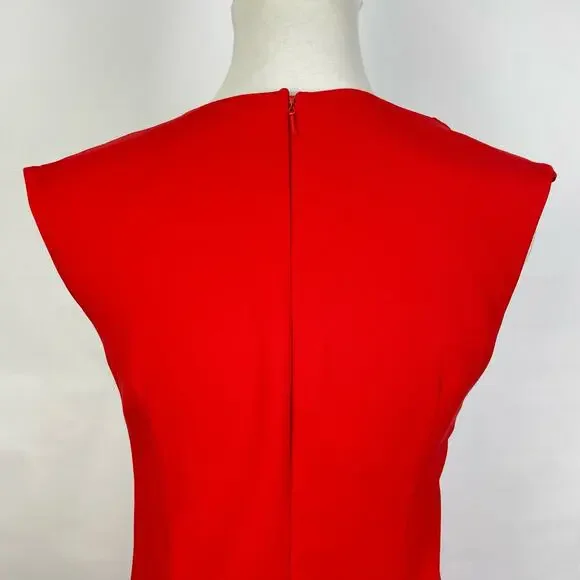 David Meister | Bright Scarlett Red Cross Over Chest Sleeveless Sheath Dress - Picture 4 of 9